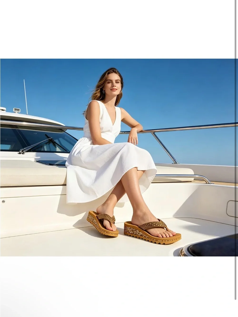 Oncai Wedge Flip-Flop Sandal in Brown with Gold Accents